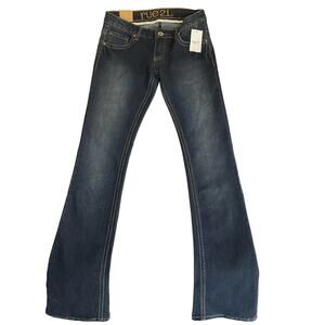 Rue21 Women Jeans 1/2L Blue Denim Back Pocket Embroidery Slim Boot